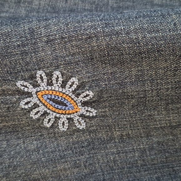 Dg2 Embroiderd Chambray Short Split Sleeve Pockets Midi Dress Size Medium Cotton - Picture 3 of 12